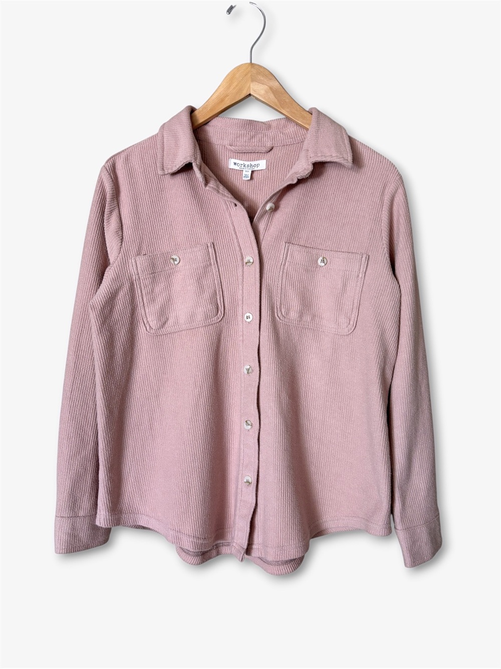 Workshop Mauve Pink Corduroy Button Down Shirt Utility Shacket Granola Size S